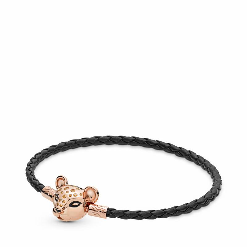 Pandora Australia Rose™ Sparkling Lion Princess, Woven Leather Bracelet | MAWDNT743